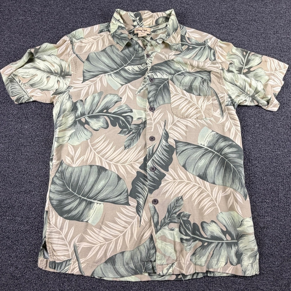 Panama Jack Shirt Mens M 291111W Khaki Tropical Palm Leaf Button Down EUC